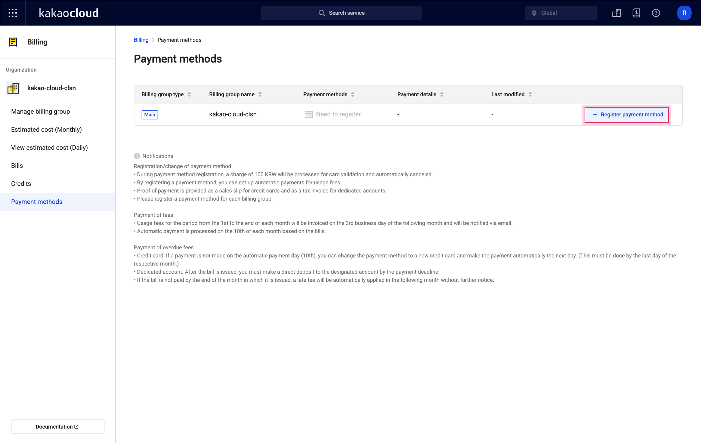 Image. Register payment method