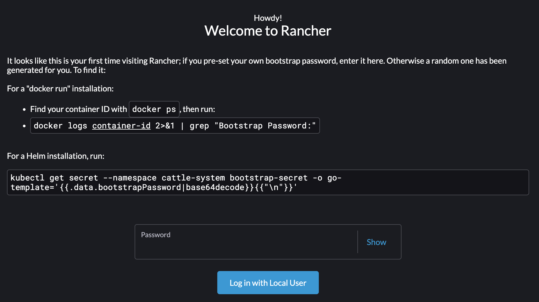 Rancher Log-in